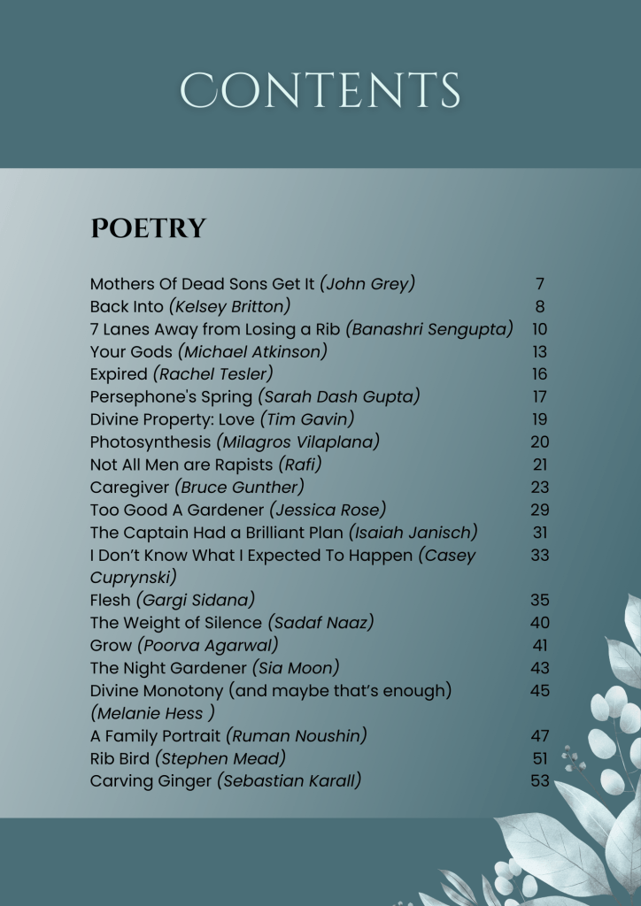 Table of Contents of The Hemlock Spring Issue 2025