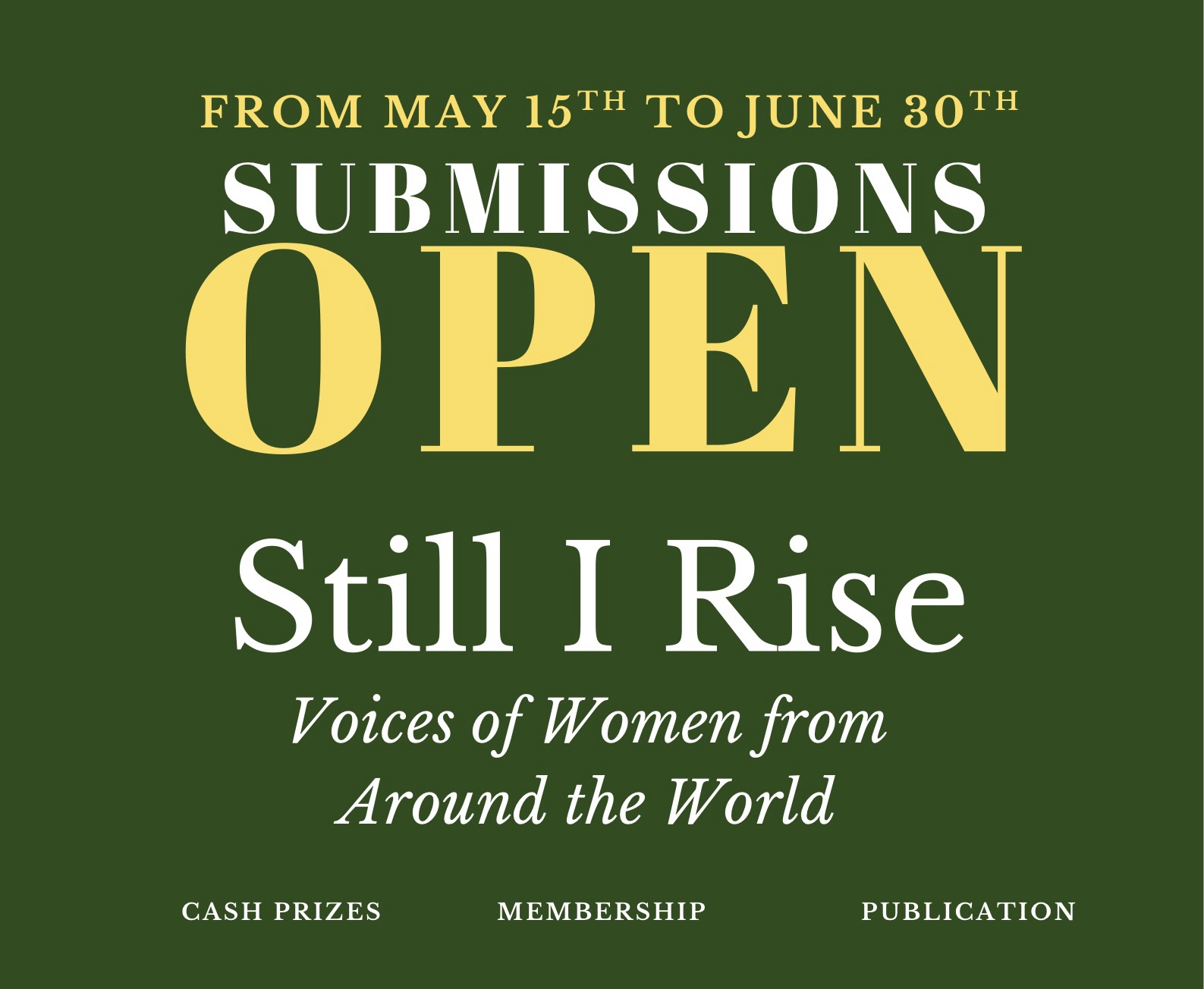 Submissions Open: Poetry Writing Contest “Still I Rise: Voices of Women from around the World”